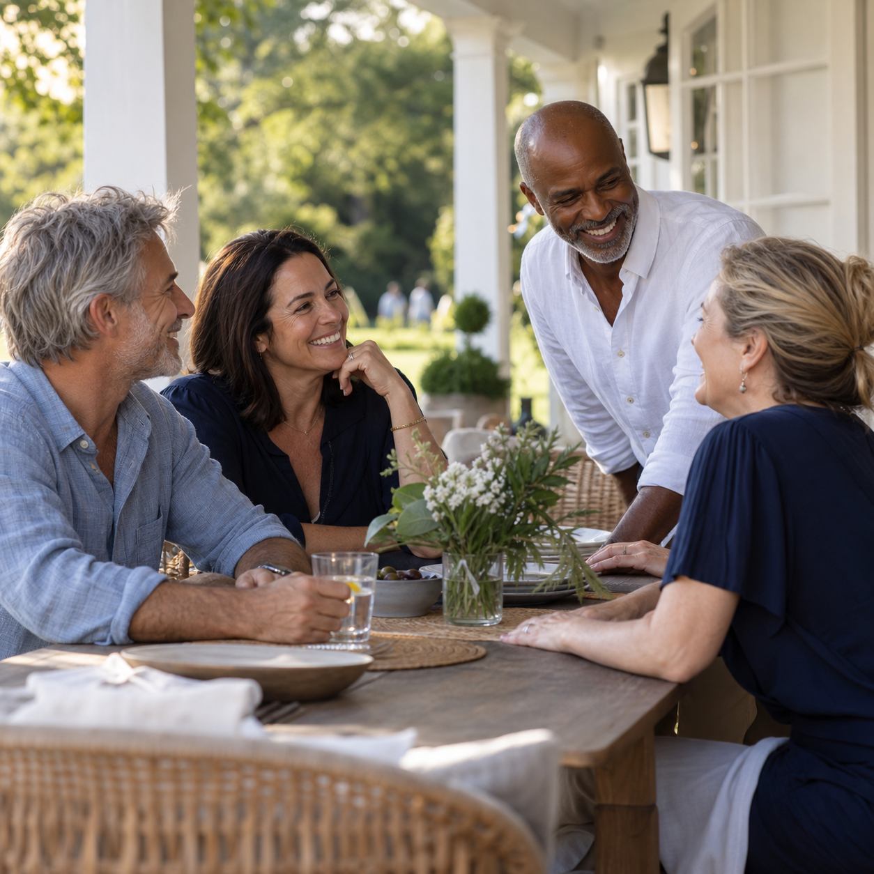 Club members enjoying a conversation outdoors