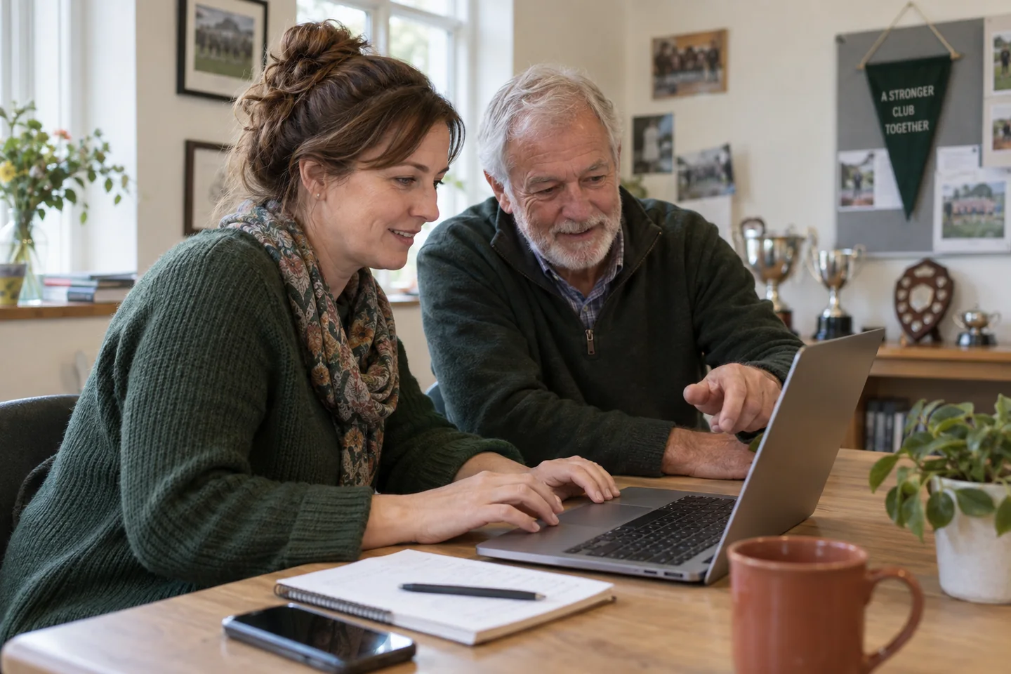 Two volunteers work on their organization's website together