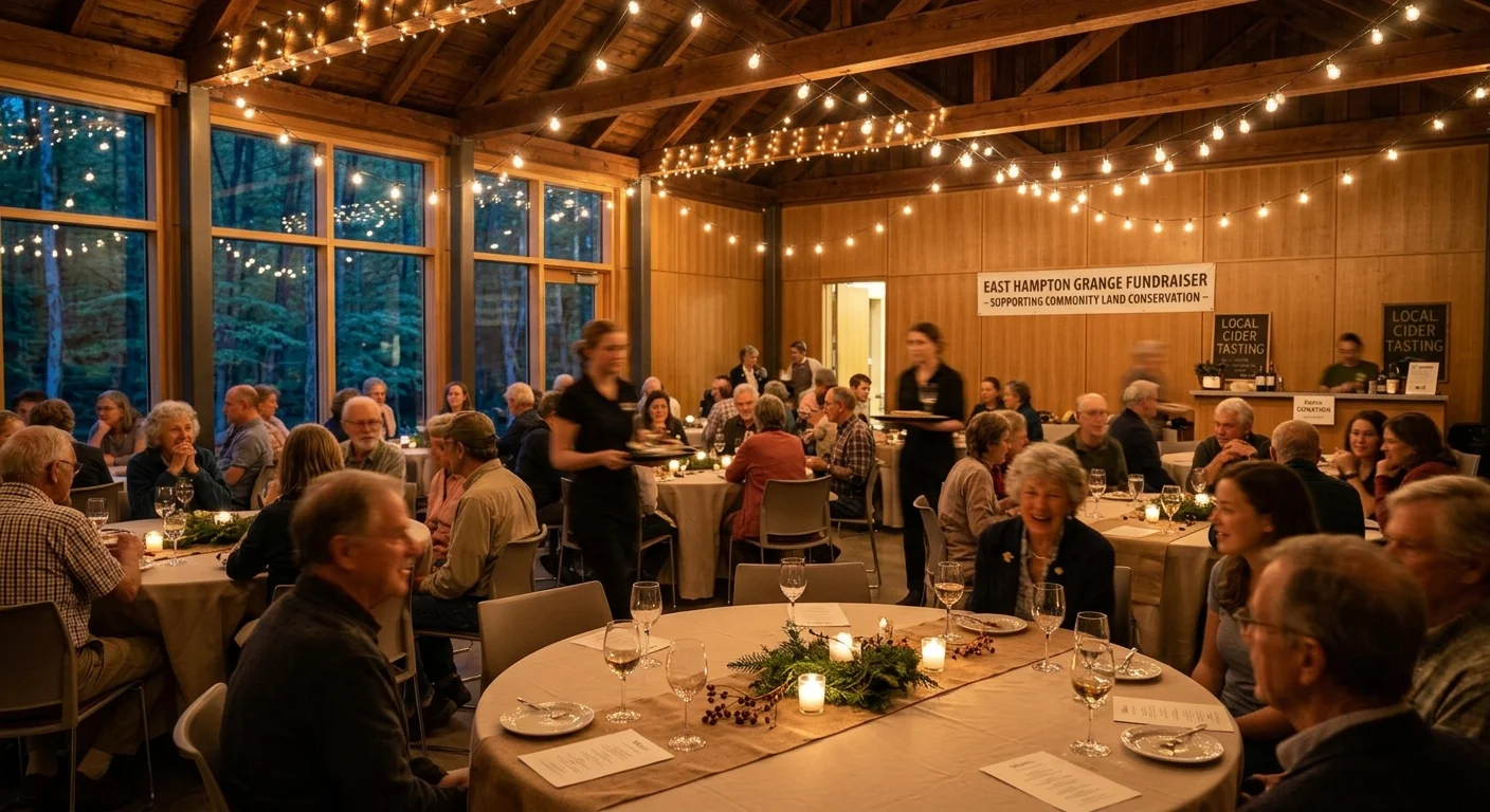 An illustrative community supper in a timber hall.