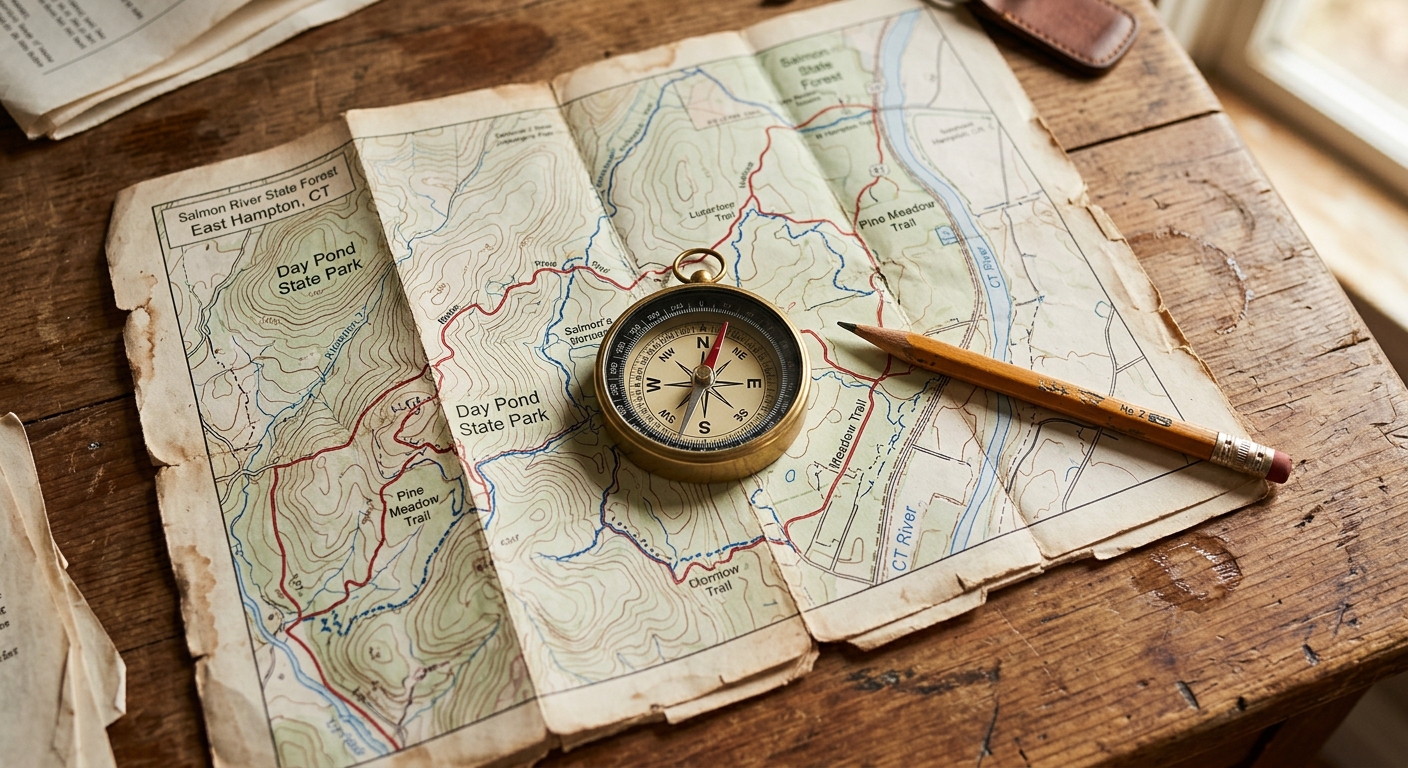 A close view of a paper map and planning materials