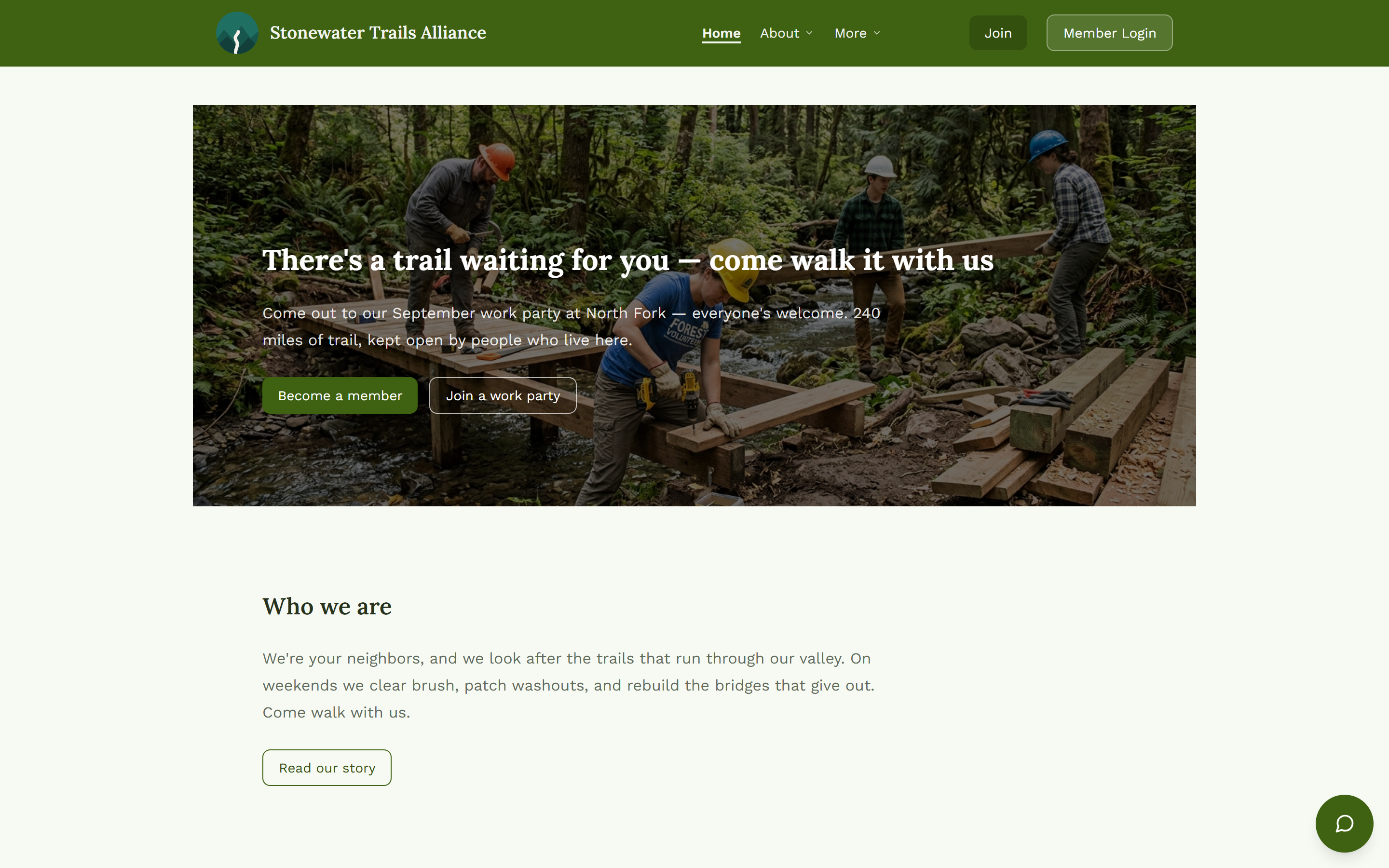 A published community homepage with its own logo, welcome message and joining links.